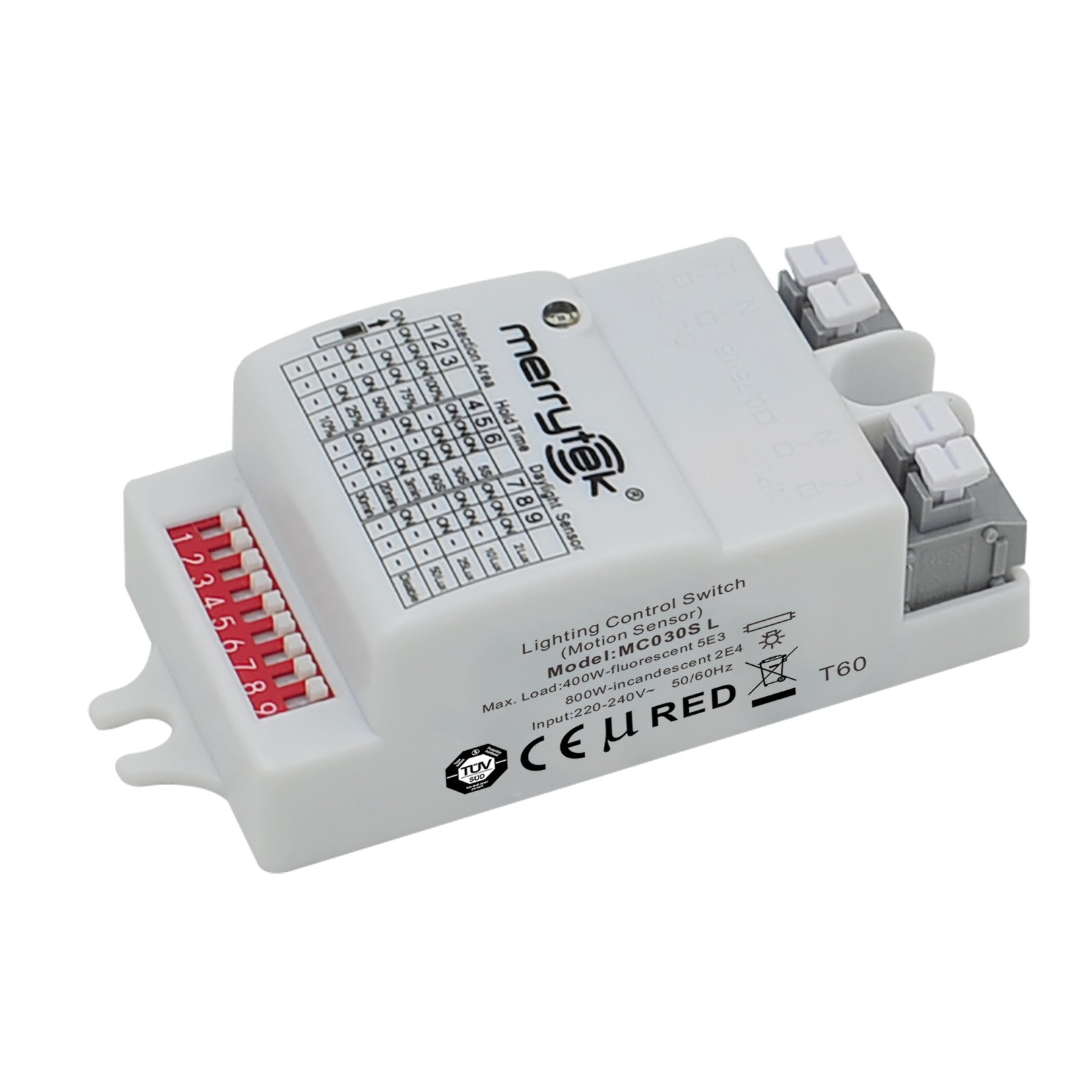 MERRYTEK magnetron bewegings-/schemersensor 6m 400/800W AAN/UIT