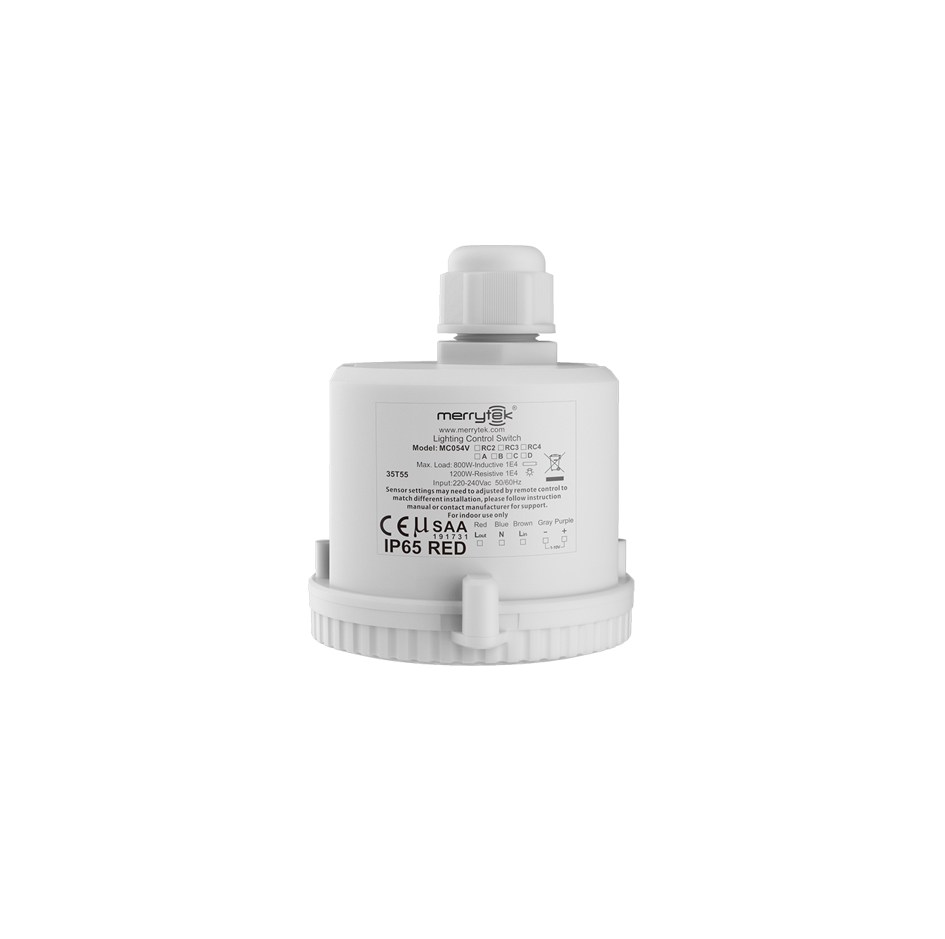 MERRYTEK microgolf bewegingssensor 15m zij RC3 400/800W ON/OFF 3-staps DIM 1-10V IP65