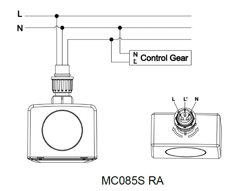 MERRYTEK magnetron bewegings-/schemersensor 6m voor spots 400/800W AAN/UIT Quick Plug