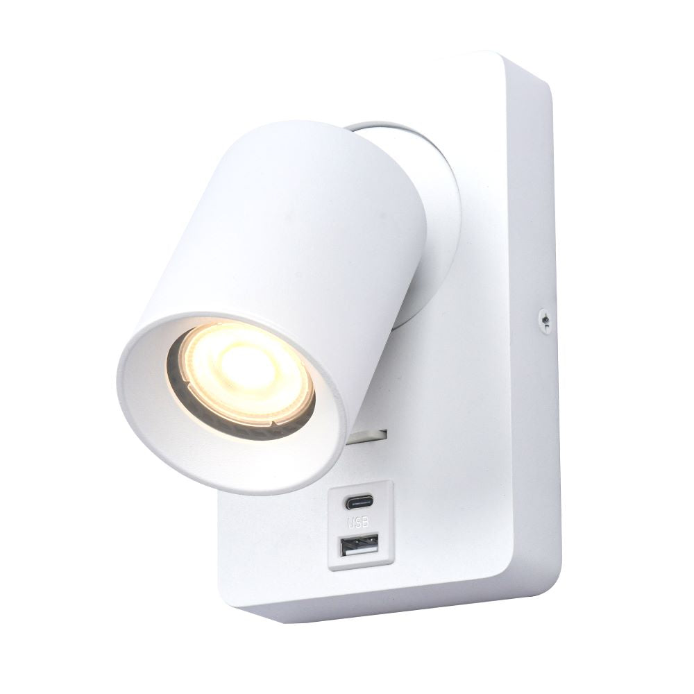 Artdelight Megano - Wandlamp - USB - Met schakelaar - Wit
